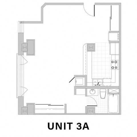 Floor plan for studio, 1 bath, 743 sqft